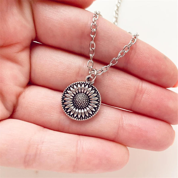 Sunflower Necklace Silver Sunflower Jewelry Gift for Women-Lydia's Vintage | Handmade Personalized Vintage Style Necklaces, Lockets, Earrings, Bracelets, Brooches, Rings