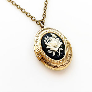 Rose Cameo Locket Necklace Vintage Style Gift for Women-Lydia's Vintage | Handmade Personalized Vintage Style Necklaces, Lockets, Earrings, Bracelets, Brooches, Rings