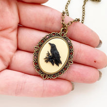 Load image into Gallery viewer, Raven Cameo Necklace Bird Jewelry Gothic Crow Necklace Edgar Allan Poe-Lydia&#39;s Vintage | Handmade Personalized Vintage Style Necklaces, Lockets, Earrings, Bracelets, Brooches, Rings
