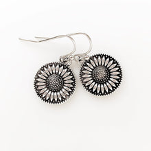 Load image into Gallery viewer, Silver Sunflower Earrings Sunflower Jewelry Flower Dangle Earrings Gift for Women