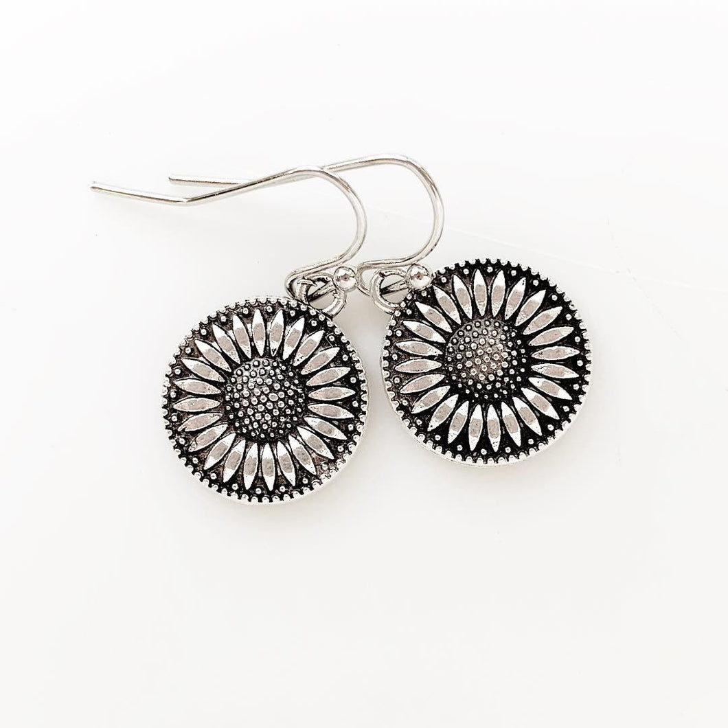 Sunflower Earrings Gift for Her Silver Sunflowers Jewelry Gifts for Women-Lydia's Vintage | Handmade Personalized Vintage Style Earrings and Ear Cuffs