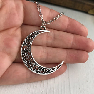 Moon Necklace Crescent Moon Pendant Silver Celestial Jewelry Gift for Women-Lydia's Vintage | Handmade Personalized Vintage Style Necklaces, Lockets, Earrings, Bracelets, Brooches, Rings
