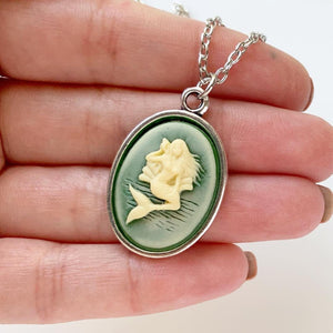 Mermaid Cameo Necklace Mermaid Jewelry-Lydia's Vintage | Handmade Personalized Vintage Style Necklaces, Lockets, Earrings, Bracelets, Brooches, Rings