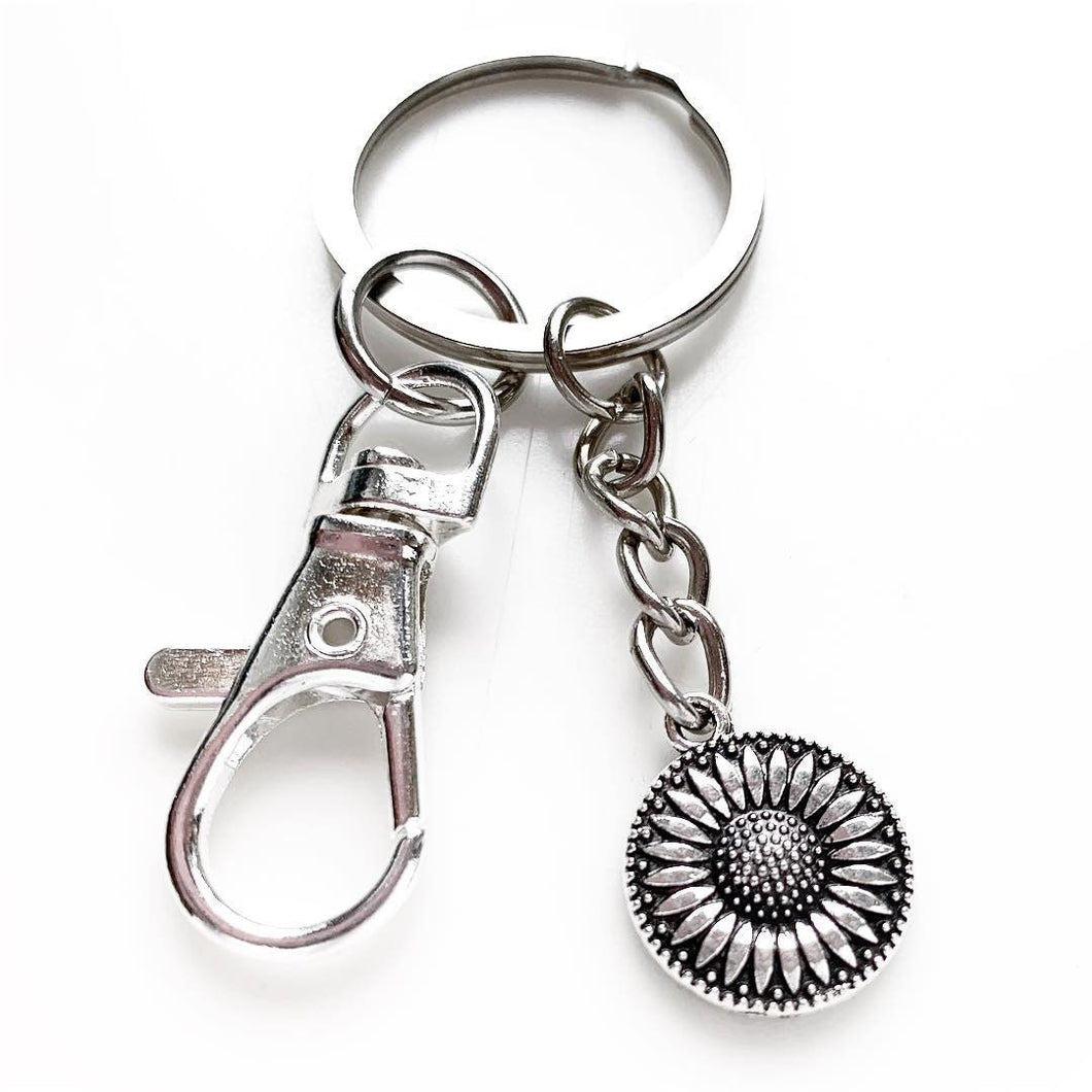 Sunflower Keychain Gift for Women Silver Sunflower Gifts-Lydia's Vintage | Handmade Personalized Bookmarks, Keychains