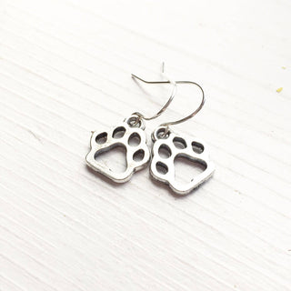 Paw Print Earrings Silver Paw Jewelry Dog Lover Gifts-Lydia's Vintage | Handmade Personalized Vintage Style Earrings and Ear Cuffs