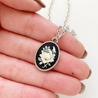 Rose Cameo Necklace Small Rose Pendant-Lydia's Vintage | Handmade Personalized Vintage Style Necklaces, Lockets, Earrings, Bracelets, Brooches, Rings
