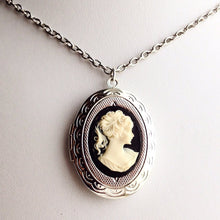 Load image into Gallery viewer, Cameo Locket Necklace Silver Vintage Victorian Style Lady Cameo Jewelry Gift for Women Photo Locket