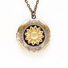 Load image into Gallery viewer, Sunflower Necklace Locket Floral Flower Jewelry Photo Locket Keepsake Gift for Women-Lydia&#39;s Vintage | Handmade Personalized Vintage Style Necklaces, Lockets, Earrings, Bracelets, Brooches, Rings