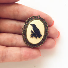 Load image into Gallery viewer, Raven Brooch Crow Cameo Jewelry Pirate Costume Edgar Allan Poe Gift