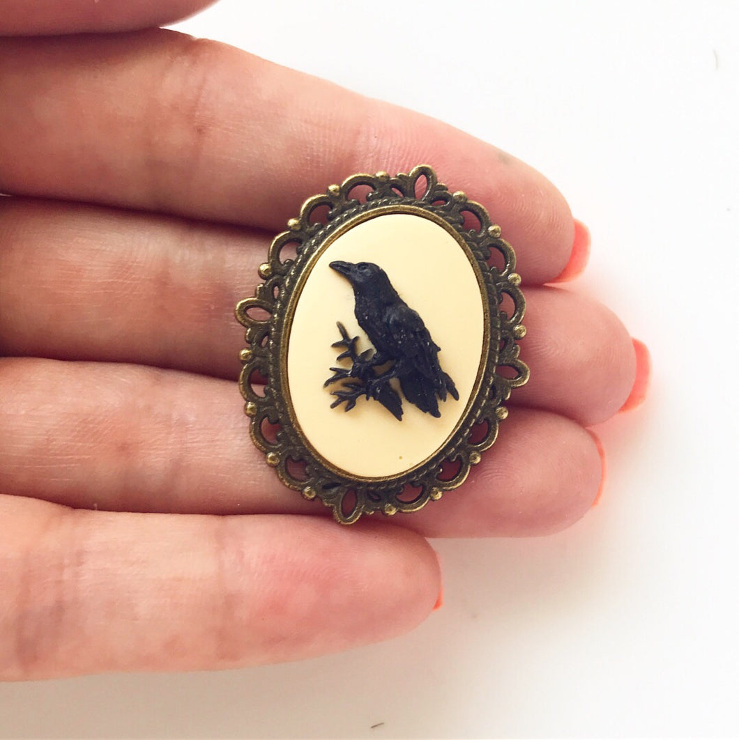Raven Brooch Crow Cameo Jewelry Pirate Costume Edgar Allan Poe Gift