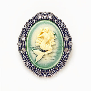 Mermaid Cameo Brooch Mermaid Jewelry Pirate Hat Pin Renaissance Faire-Lydia's Vintage | Handmade Custom Cosplay, Renaissance Fair Inspired Style Necklaces, Earrings, Bracelets, Brooches, Rings