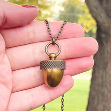 Load image into Gallery viewer, Acorn Necklace Pill Stash Locket Urn Jewelry Fall Autumn Locket