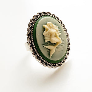 Mermaid Ring Cameo Ring Mermaid Jewelry Renaissance Faire-Lydia's Vintage | Handmade Custom Cosplay, Renaissance Fair Inspired Style Necklaces, Earrings, Bracelets, Brooches, Rings