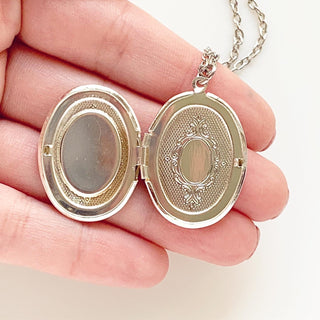 Rose Locket Cameo Necklace Silver Photo Pendant Gift for Her Purple Rose Jewelry-Lydia's Vintage | Handmade Personalized Vintage Style Necklaces, Lockets, Earrings, Bracelets, Brooches, Rings