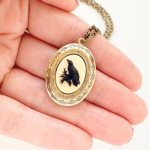 Raven Cameo Locket Necklace Crow Jewelry