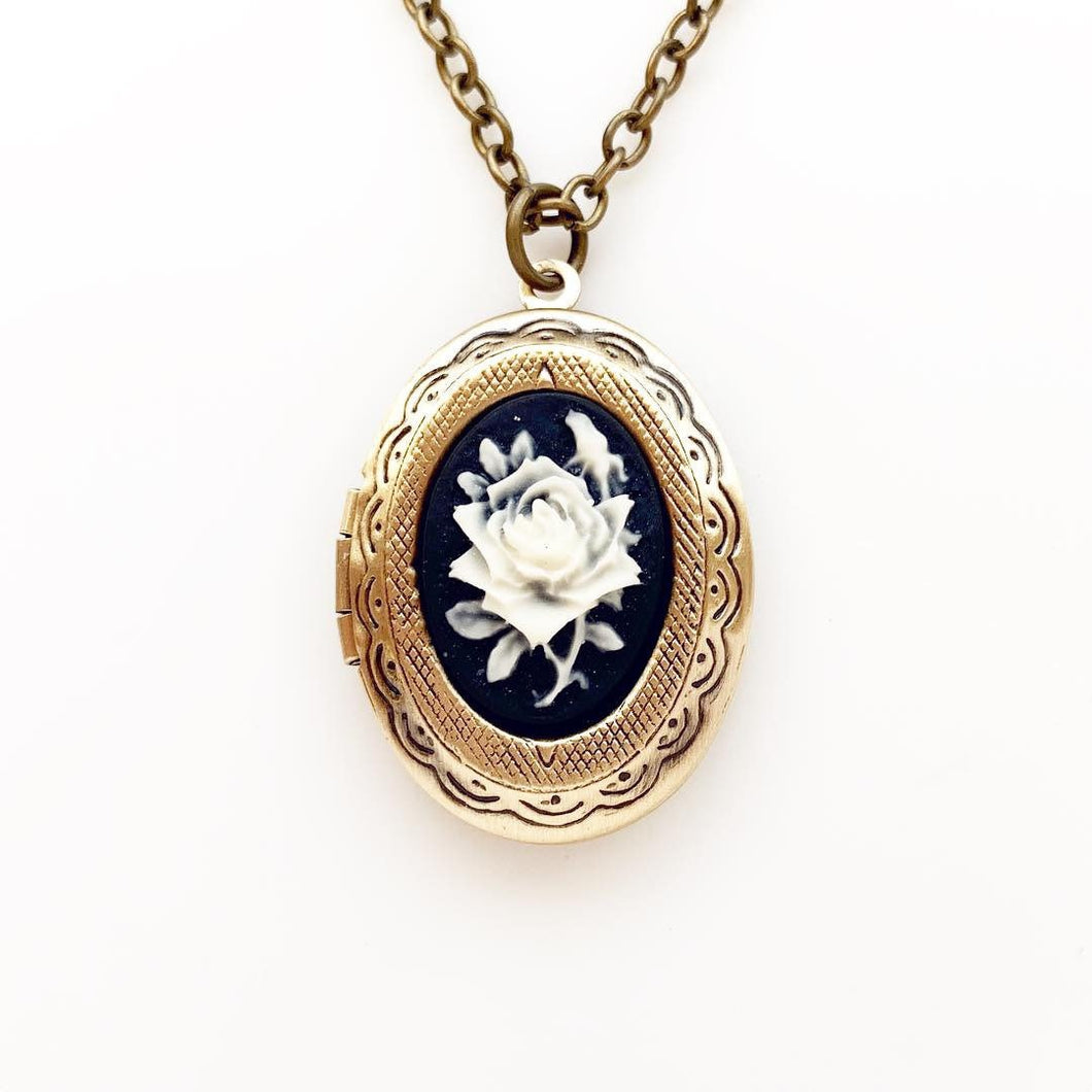 Rose Cameo Locket Necklace Vintage Style Gift for Women-Lydia's Vintage | Handmade Personalized Vintage Style Necklaces, Lockets, Earrings, Bracelets, Brooches, Rings