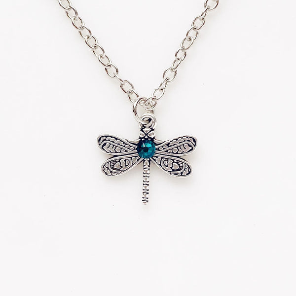 Dragonfly Necklace Birthstone Necklace Personalized Gift for Girls Custom Jewelry-Lydia's Vintage | Handmade Personalized Vintage Style Necklaces, Lockets, Earrings, Bracelets, Brooches, Rings