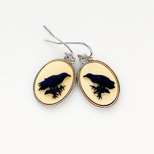 Raven Earrings Raven Crow Jewelry Gothic Cameo Earrings Edgar Allan Poe