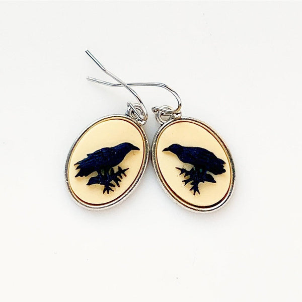Raven Earrings Raven Crow Jewelry Gothic Cameo Earrings Edgar Allan Poe-Lydia's Vintage | Handmade Personalized Vintage Style Earrings and Ear Cuffs