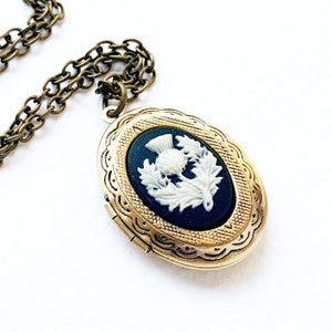 Scottish Thistle Locket Necklace Cameo Locket Scotland Jewelry-Lydia's Vintage | Handmade Personalized Vintage Style Necklaces, Lockets, Earrings, Bracelets, Brooches, Rings