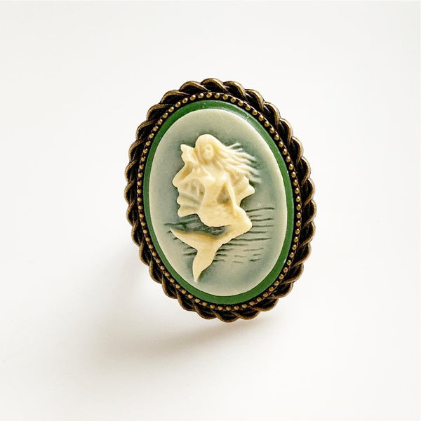 Mermaid Ring Cameo Ring Mermaid Jewelry Renaissance Faire-Lydia's Vintage | Handmade Custom Cosplay, Renaissance Fair Inspired Style Necklaces, Earrings, Bracelets, Brooches, Rings