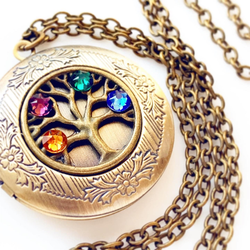 Birthstone Locket Necklace Gift for Mom Mothers Family Tree Personalized Jewelry