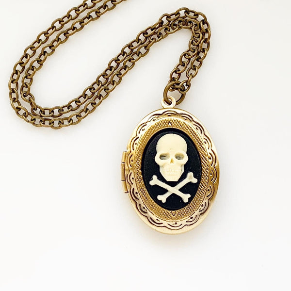 Skull Cameo Locket Necklace Pirate Costume Jolly Roger Skull and Crossbones-Lydia's Vintage | Handmade Custom Cosplay, Pirate Inspired Style Necklaces, Earrings, Bracelets, Brooches, Rings
