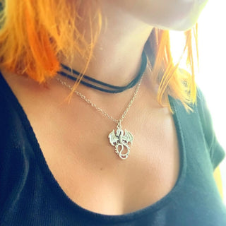 Dragon Necklace Silver Dragon Pendant Renaissance Faire Jewelry-Lydia's Vintage | Handmade Custom Cosplay, Renaissance Fair Inspired Style Necklaces, Earrings, Bracelets, Brooches, Rings