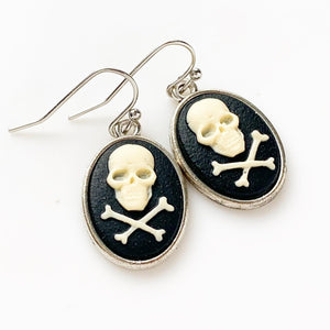 Skull an Crossbones Earrings Jolly Roger Pirate Cameo Jewelry-Lydia's Vintage | Handmade Custom Cosplay, Pirate Inspired Style Necklaces, Earrings, Bracelets, Brooches, Rings