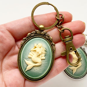 Mermaid Keychain Cameo Key Chain Mermaid Lover Gift-Lydia's Vintage | Handmade Personalized Bookmarks, Keychains