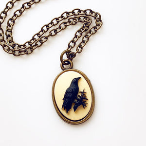 Raven Cameo Necklace Crow Jewelry Edgar Allan Poe Gift-Lydia's Vintage | Handmade Personalized Vintage Style Necklaces, Lockets, Earrings, Bracelets, Brooches, Rings