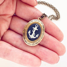 Load image into Gallery viewer, Anchor Locket Necklace Anchor Cameo Navy Locket Pendant
