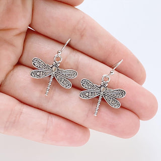 Dragonfly Earrings Silver Dragonfly Jewelry Gift for Women-Lydia's Vintage | Handmade Personalized Vintage Style Earrings and Ear Cuffs