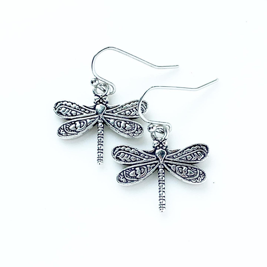 Dragonfly Earrings Silver Dragonfly Jewelry Gift for Women-Lydia's Vintage | Handmade Personalized Vintage Style Earrings and Ear Cuffs