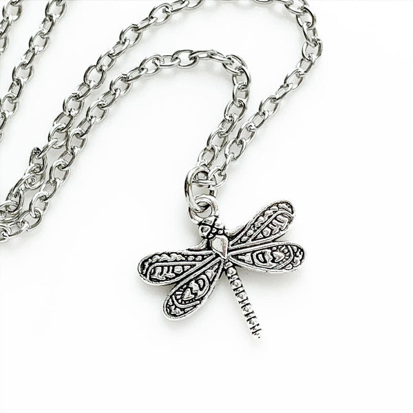 Dragonfly Necklace Silver Dragonfly Jewelry Dragonfly Lover Gift for Women-Lydia's Vintage | Handmade Personalized Vintage Style Necklaces, Lockets, Earrings, Bracelets, Brooches, Rings