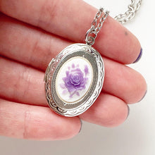 Load image into Gallery viewer, Purple Rose Cameo Locket Silver Photo Locket Gift for Women-Lydia&#39;s Vintage | Handmade Personalized Vintage Style Necklaces, Lockets, Earrings, Bracelets, Brooches, Rings