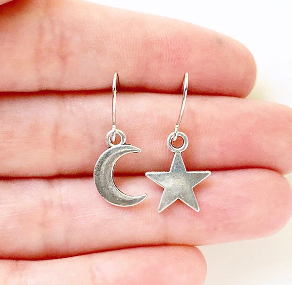 Mismatched Earrings Moon and Star Earrings-Lydia's Vintage | Handmade Personalized Vintage Style Earrings and Ear Cuffs