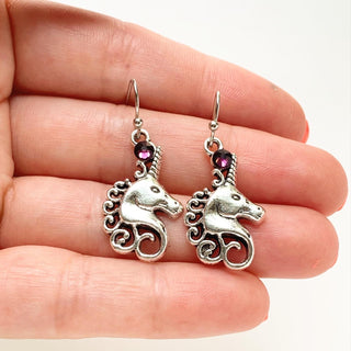 Birthstone Earrings Unicorn Earrings Birthstone Jewelry Unicorn Gifts-Lydia's Vintage | Handmade Personalized Vintage Style Earrings and Ear Cuffs