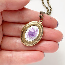 Load image into Gallery viewer, Rose Cameo Locket Necklace Purple Rose Gifts for Women