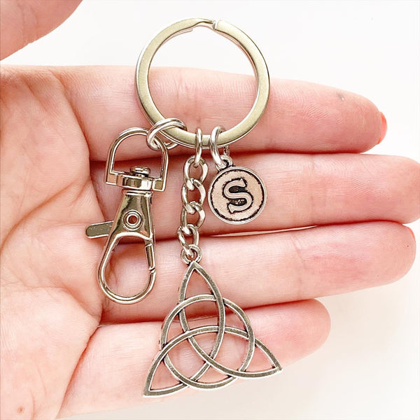 Celtic Knot Keychain Personalized Initial Custom Triquetra Trinity Knot-Lydia's Vintage | Handmade Personalized Bookmarks, Keychains
