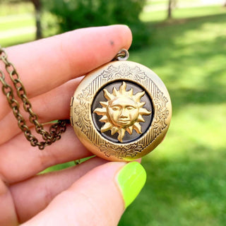Sun Locket Necklace Celestial Necklace Keepsake Gift for Her-Lydia's Vintage | Handmade Personalized Vintage Style Necklaces, Lockets, Earrings, Bracelets, Brooches, Rings