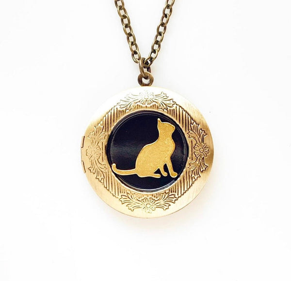Cat Necklace Locket Cat Jewelry Photo Locket Cat Lover Gift Pet Memorial-Lydia's Vintage | Handmade Personalized Vintage Style Necklaces, Lockets, Earrings, Bracelets, Brooches, Rings