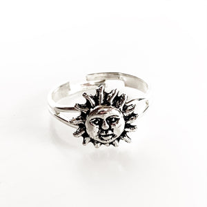 Sun Ring Silver Adjustable Ring Celestial Jewelry-Lydia's Vintage | Handmade Personalized Vintage Style Rings, Earrings, Bracelets, Brooches, Necklaces, Lockets
