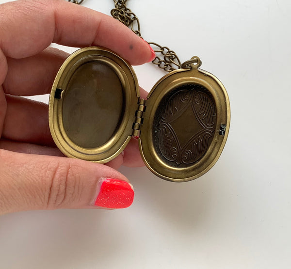 Rose Cameo Locket Necklace Large Romantic Floral Locket-Lydia's Vintage | Handmade Personalized Vintage Style Necklaces, Lockets, Earrings, Bracelets, Brooches, Rings