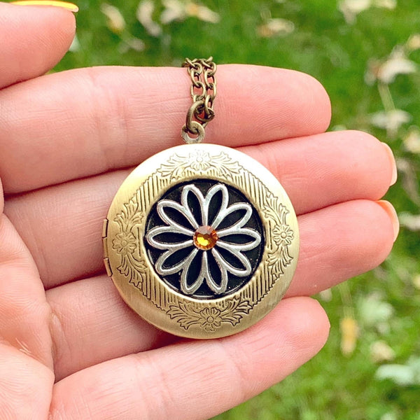 Birthstone Locket Necklace Flower Locket Birthstone Jewelry Personalized Gift for Her-Lydia's Vintage | Handmade Personalized Vintage Style Necklaces, Lockets, Earrings, Bracelets, Brooches, Rings