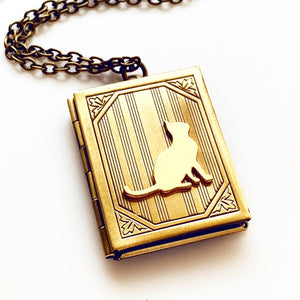 Cat Locket Necklace Book Locket Pendant Cat Jewelry Cat Lover Gift