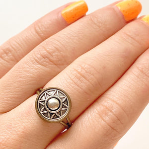 Sun Ring Silver or Bronze Sun Shield Ring