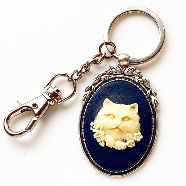 Cat Keychain Cat Lover Gifts Cat Cameo-Lydia's Vintage | Handmade Personalized Bookmarks, Keychains