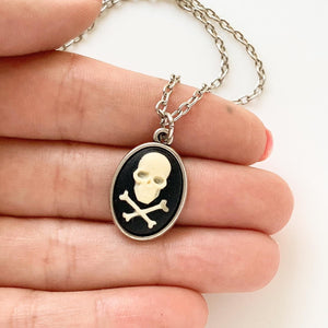 Skull Cameo Necklace Skull and Crossbones Jolly Roger Pirate Necklace