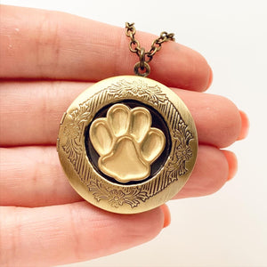 Paw Print Necklace Locket Pet Jewelry Photo Locket Keepsake Gift for Dog Lovers Cat Lovers